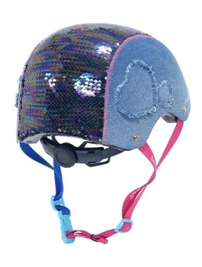 Little Miss Matched Sequins Blue Denim Safety Helmet